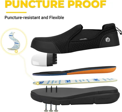 Vista 2 de FitVille Zapatos con punta de acero para hombre, zapatos de trabajo con punta compuesta extra ancha para hombre, prueba de punción, V1