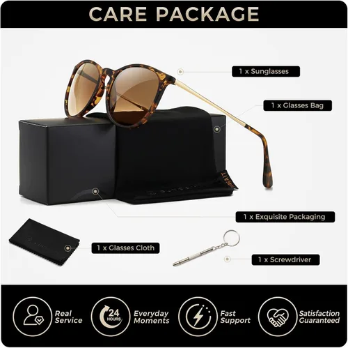 Vista 6 de SUNGAIT Gafas de sol redondas vintage prémium para mujeres y hombres Gradiente ámbar/marrón