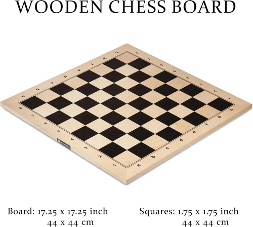 Vista 3 de A&A Tablero de ajedrez profesional de madera de 17.25 pulgadas con bolsa de almacenamiento, madera de ébano e incrustaciones de arce, cuadrados