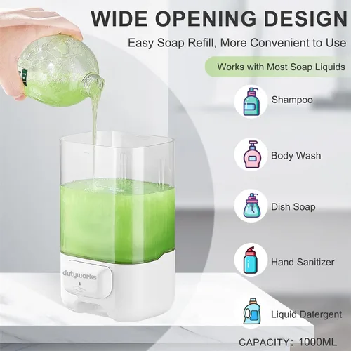 Vista 3 de Dispensador manual de jabón de manos para montaje en pared: dispensador de jabón líquido de 33.8 oz para contenedores de gel de cocina - Baño
