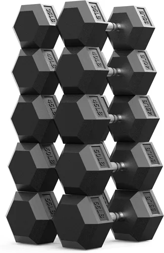 Vista 19 de Dumbbell Set 45-550lb, Rubber Encased, Strength Training Home Gym PAPABABE Complete & Durable Cast Iron Core Odorless PVC Antiroll Hex