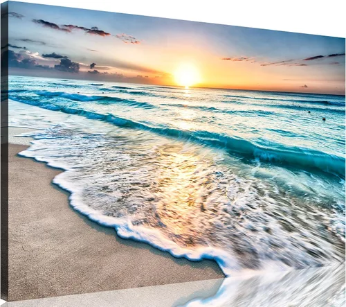 Vista 61 de TutuBeer 3 paneles de fotos de playa, arte de pared, diseño de mar azul, playa blanca al amanecer, imágenes impresas en lienzo, imágenes del océano