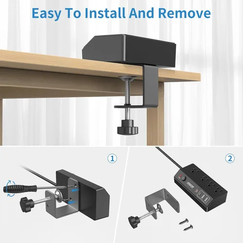 Vista 7 de JXGUCAT - Regleta de alimentación con abrazadera de escritorio de 10 pies con PD de 20 W de carga rápida USB C, protector de sobretensiones de Negro