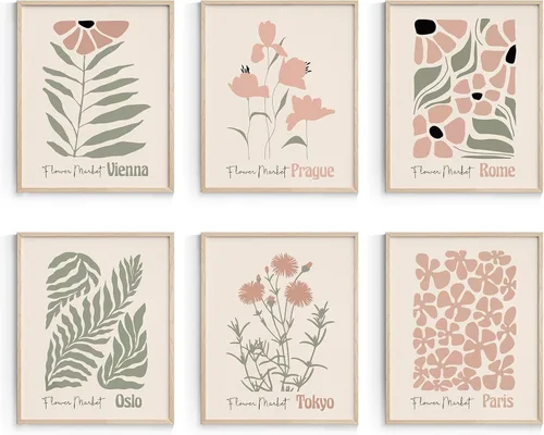 Vista 29 de Habseligkeit Láminas de Arte de Pared Danés Pastel Rosa, Pósteres de Arte de Pared Boho Matisse para Exposición, Pósteres de Mercado de Flores