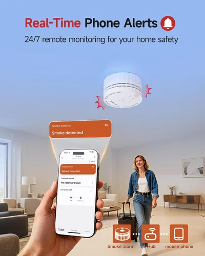 Vista 5 de Detector de humo Heiman Matter, alarma de incendios inteligente fotoeléctrica, listado UL217-9th, alimentado por batería, notificación en tiempo