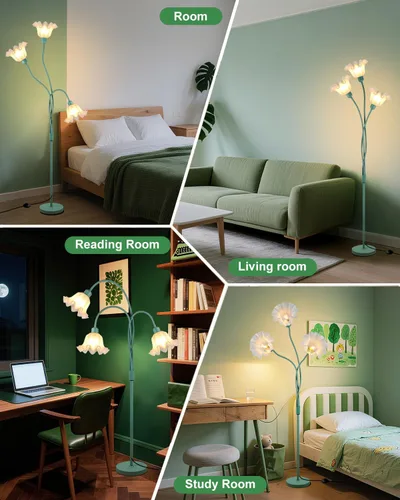 Vista 3 de Lámpara de pie de flores para sala de estar, moderna lámpara de pie de árbol con cabezas ajustables, 3 luces 3000 K suave blanco cálido lámpara
