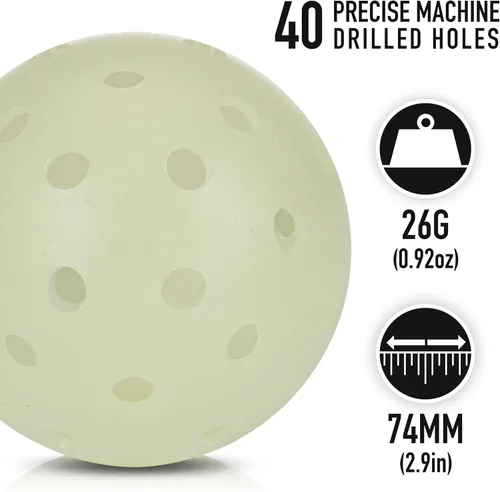 Vista 3 de Franklin Sports Pelotas de pickleball que brillan en la oscuridad al aire libre – Pelotas de pickleball iluminadas para pickleball nocturno