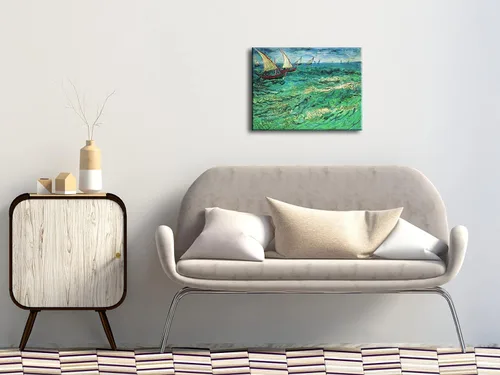 Vista 6 de Wieco Art Impresiones en lienzo de barcos de vela, arte de pared de Van Gogh, famosas pinturas al óleo, reproducción de olas de mar, fotos