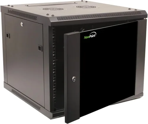 Vista 8 de NavePoint 6U gabinete de servidor para montaje en pared con estantes y puerta de vidrio con llave, incluye 2 ventiladores, paneles laterales
