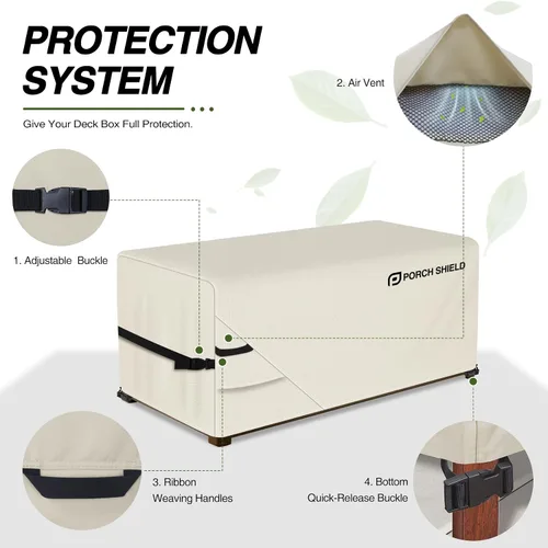 Vista 3 de Porch Shield - Caja de almacenamiento para cubierta de terraza - Cubierta impermeable al aire libre 600D para caja de 73 galones, resistente a