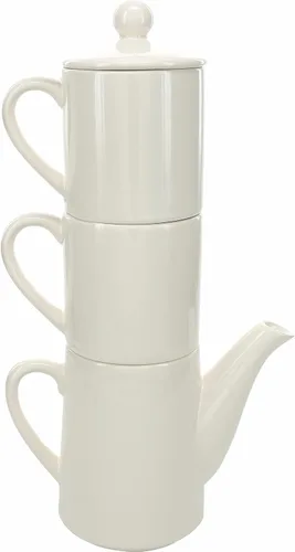 Vista 2 de Pavilion Gift Company - Juego de té apilable para dos - Love 15 oz Teapot con 2 tazas Live & Laugh de 8 onzas