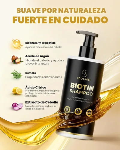 Vista 6 de Juego de champú y acondicionador de biotina para crecimiento del cabello con infusión de tripéptido, tratamiento hidratante voluminizador