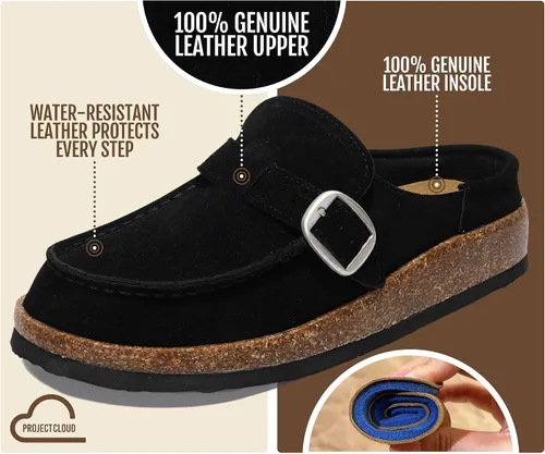 Vista 2 de Project Cloud Zuecos tipo mocasín de cuero 100% genuino para mujer Negro - Carline