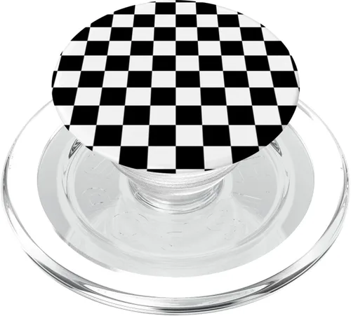 Vista 8 de PopSockets de ajedrez clásico a cuadros grandes intercambiables en negro y blanco