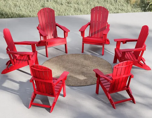 Vista 12 de Plawdlik Juego de 10 sillas plegables Adirondack con textura de madera, HDPE pesado para todo tipo de clima, juego cómodo junto a la piscina, patio