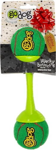 Vista 4 de goDog Holiday Collection goBone - Pelota de tenis de doble cara para perro, color verde/rojo, grande