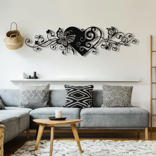Vista 2 de Arte de pared de metal, arte de pared de corazón de metal, decoración de pared de mariposa de metal, arte de pared de corazón y mariposa, esculturas