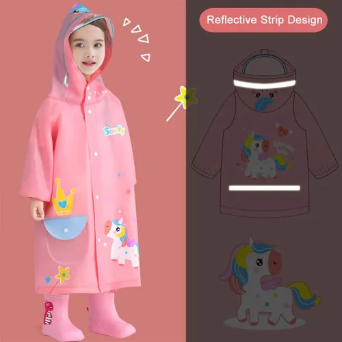 Vista 3 de Chubasqueros para niños, impermeable 3D, con dibujos animados, poncho para niñas y niños de 2 a 12 años