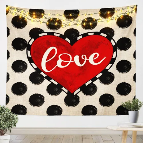 Vista 7 de Tapiz femenino de flores de rosas rojas, tapiz de pared para el día de San Valentín, decoración de habitación de niñas y mujeres, diseño de retazos