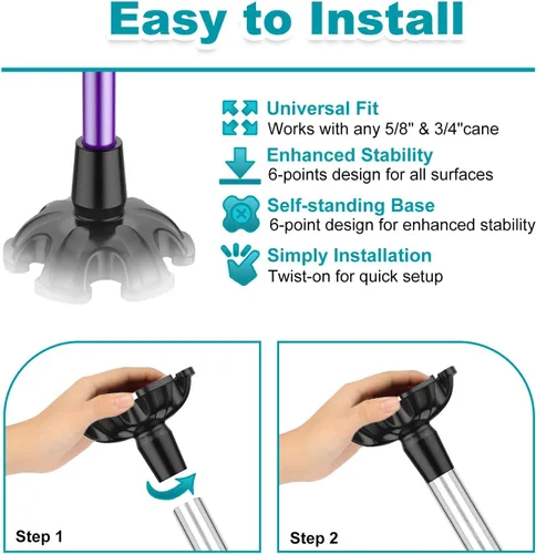Vista 7 de MFE Cane Tip - Rubber Feet Pad for Walking Cane Self Standing - Heavy Duty Stable 6-Prong Replacement Base for Folding Walking Stick End Cap, 5/8