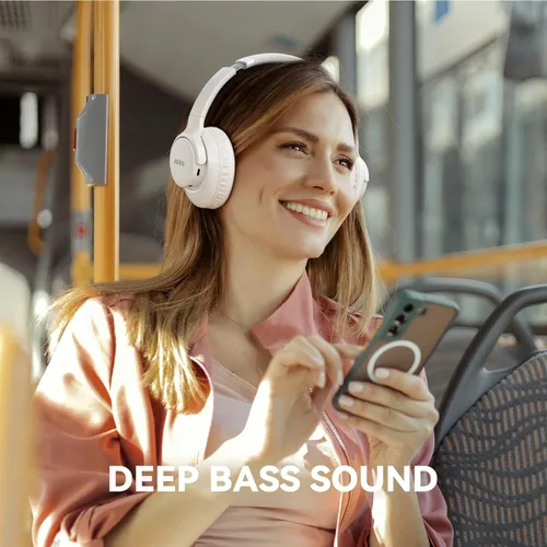 Vista 5 de KVIDIO Auriculares Bluetooth, auriculares inalámbricos con micrófono, tiempo de funcionamiento de 65 horas, auriculares sobre la oreja