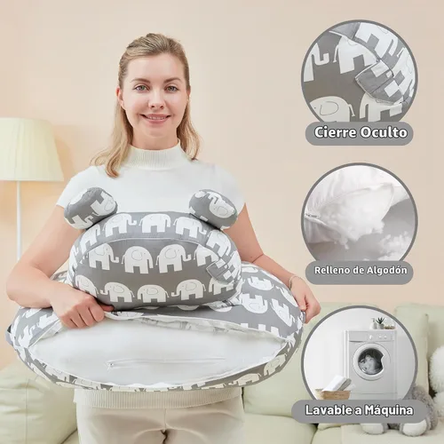 Vista 4 de lasoftan Almohada de lactancia para lactancia, almohada de lactancia materna para apoyo de mamá, correa de cintura ajustable y funda de algodón
