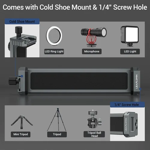 Vista 3 de Adaptador de trípode de aluminio para iPad Pro 12.9/11 (6.5"-17.3") - Soporte universal para tableta con tornillo de 1/4" Gris