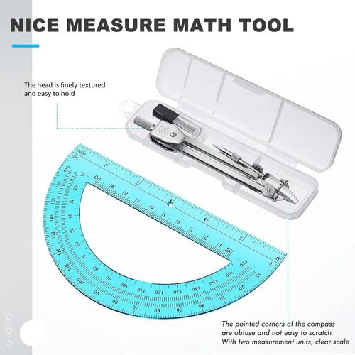 Vista 2 de Zonon Juego de transportador y brújula para estudiantes, juego de matemáticas de geometría para estudiantes, brújula para geometría y transportador