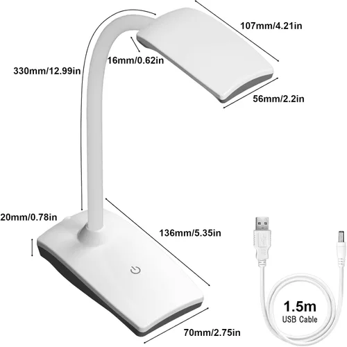 Vista 3 de Lámpara de escritorio LED de 3 brillos regulable para cuidado de los ojos, lámpara de mesa blanca flexible de cuello de cisne táctil, luz