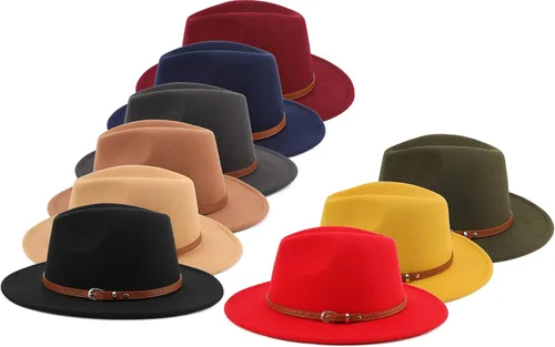 Vista 7 de Melesh. - Sombrero de fieltro clásico, de ala ancha y cinturón con hebilla, tipo Fedora.