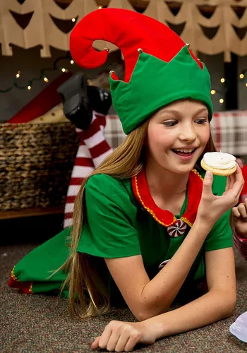 Vista 4 de Girls' Elf Halloween Costume Kids Holiday Elf Dress with Belt, and Hat Ideal for Christmas and Festive Themed Parties