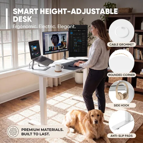 Vista 5 de Furmax Escritorio eléctrico de altura ajustable de 48 pulgadas para oficina Blanco