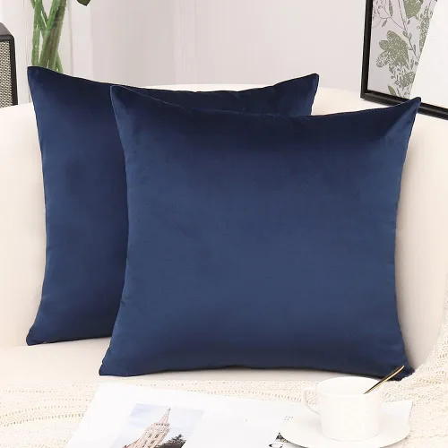 Vista 5 de Juego de 2 fundas de cojín decorativas de terciopelo suave de 18 x 18 pulgadas, color azul marino para sofá, cama y sofá