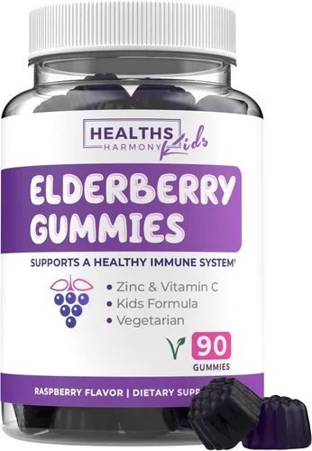 Vista 10 de Gomitas veganas de saúco Sambucus para adultos, gomitas de vitamina C y zinc de saúco negro para el bienestar diario y de temporada, gomitas