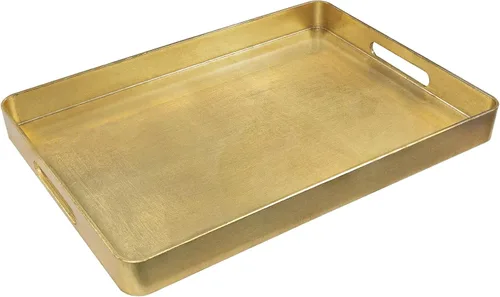 Vista 11 de MAONAME Bandeja Decorativa Dorada con Asas, Bandeja de Servir de Papel Aluminio para Otomana, Bandejas de Café Rectangulares para Sala de Estar