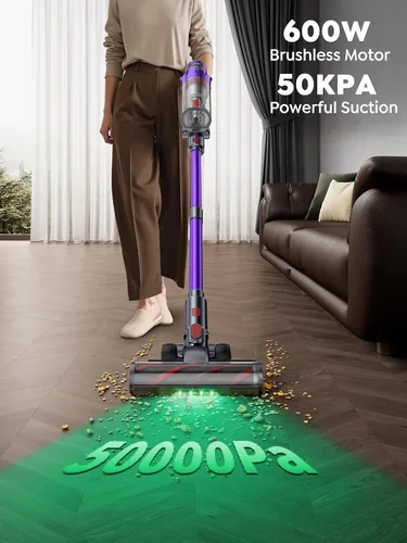 Vista 2 de Aspiradora Inalámbrica, 600W 50KPA 65 Minutos de Tiempo de Funcionamiento Aspiradoras para el Hogar, Aspiradora de Palo con Autosoporte, Carga