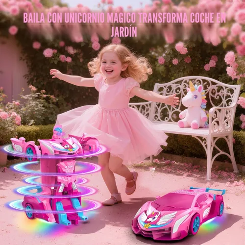 Vista 3 de Coches RC Transformables de Unicornio para Niñas con Ojos de Arcoíris y Luces en la Parte Inferior, Rotación Rápida de 360° y Control Remoto