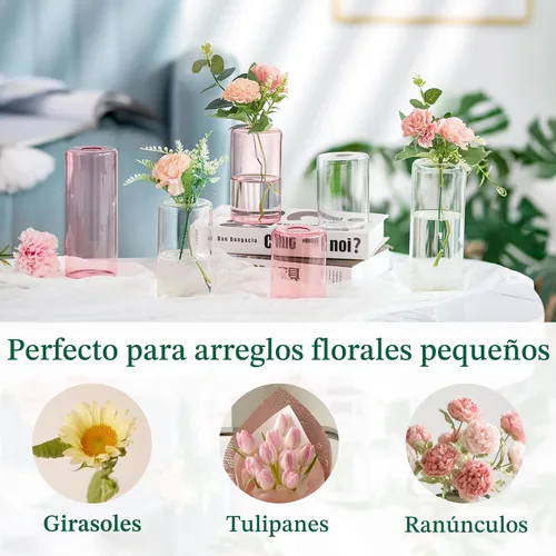 Vista 6 de Hewory - Jarrones pequeños de cristal para centros de mesa, 24 jarrones transparentes soplados de flores individuales a granel, moderno juego