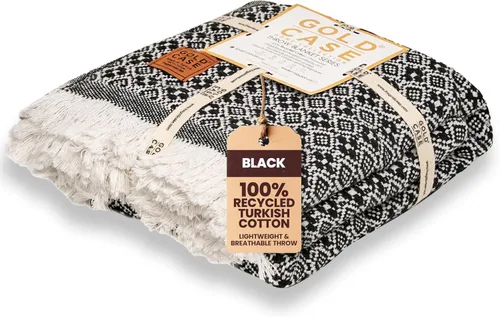 Vista 40 de Gold Case - Manta para sofá, mantas y mantas 100% algodón turco reciclado, mantas suaves Buffalo para sala de estar, manta tejida decorativa Boho