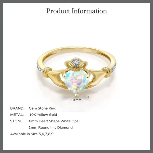Vista 6 de Gem Stone King Anillo de compromiso claddagh celta irlandés de oro amarillo de 10 quilates con piedra preciosa en forma de corazón de 0.236 in