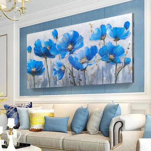 Vista 8 de Tarfupth Lienzo floral para pared de sala de estar, flores doradas y blancas, obra de arte botánica grande para dormitorio, oficina, decoración