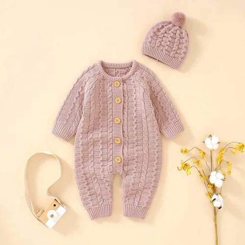 Vista 2 de Sduydiosy Mameluco para bebé recién nacido, ropa de manga larga con botones, lindo traje de invierno para bebé