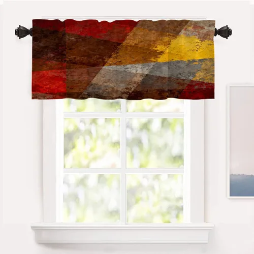 Vista 69 de Shrahala Beige and Orange Abstract Art Brushstrokes Blackout Curtain Tiers, Abstract Oil Paint Kitchen Valance Light Blocking Tier Drapes with Rod
