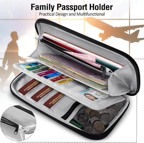 Vista 4 de BKNOOU Soporte para pasaporte familiar con bloqueo Rfid, organizador de documentos de viaje, soporte impermeable para pasaporte de viaje, soporte