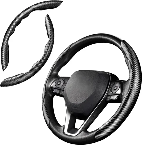 Vista 7 de Cartist Funda de volante de fibra de carbono, antideslizante, para hombres y mujeres, duradera, accesorio universal para automóvil (negro)