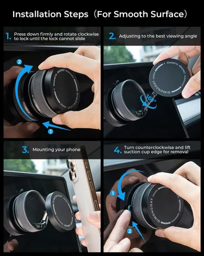 Vista 7 de Soporte magnético de teléfono al vacío mejorado [89 libras de succión más fuerte y 24 x N55 ultra magnético] Soporte de teléfono ajustable de 360°