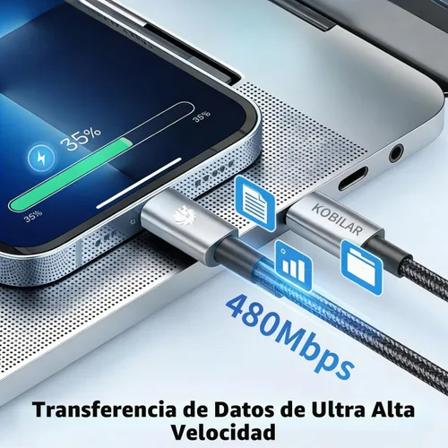 Vista 2 de Cable de carga rápida tipo C a tipo C de 240 W - Cable USB C para iPhone, MacBook Pro, iPad Pro, Samsung - Cable C a C para carga rápida
