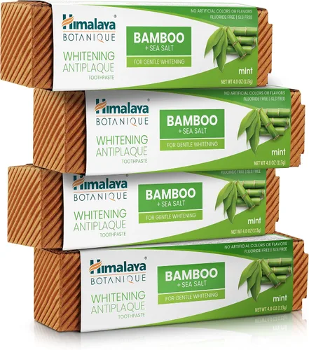Vista 7 de Himalaya Botanique Pasta de dientes blanqueadora antiplaca con bambú + sal marina, sin flúor, para blanqueamiento suave, 4 oz