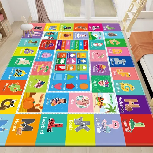 Vista 9 de Alfombras infantiles de 5 x 7 pies para sala de juegos, alfombra de juegos con zoológico para habitación de niños, alfombra educativa del alfabeto