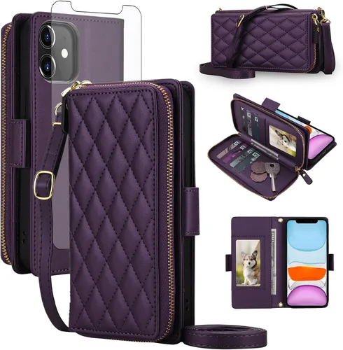 Vista 90 de Asuwish Funda compatible con iPhone 6/6s/7/8/SE 2020 2022 con cremallera y bloqueo RFID, protector de pantalla, correa cruzada i6 i7 i8 7s 8s SE2020